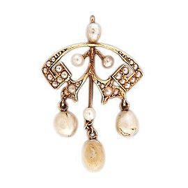 Vintage Victorian Patina 14k Pink Gold 29 Natural Pearl Pendant Circa 1900s