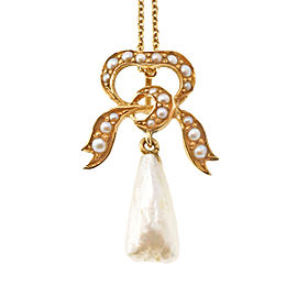Antique Victorian 1900 Natural Freshwater Pearl Pendant Lavalier 14k Yellow Gold