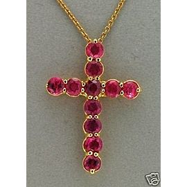 Estate 14k 3.75ct Bright Pink Sapphire Cross Pendant 14k Solid Gold Cable Chain