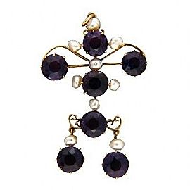 14k Rose Gold Vintage 1890s Amethyst Cultured Pearl Pendant
