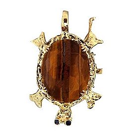Vintage Tiger Eye .10ct Sapphire 14k Turtle Pendant Necklace Bracelet Catch