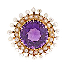14k Yellow Gold Victorian 1900 Amethyst Cultured Pearl Pendant