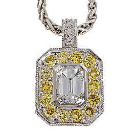 950 Platinum with 0.73ct Emerald Cut Diamond & Fancy Intense Yellow Diamond Necklace