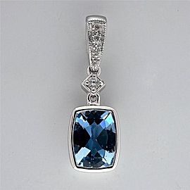 Natural Cushion .90ct Aqua 14k White Gold Diamond Pendant Enhancer