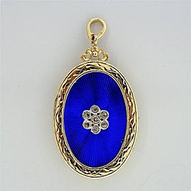 18k Yellow Gold Cobalt Blue Enamel .10ct Diamond Pendant Locket