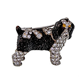 Vintage E. Wolfe Brittany Springer Spaniel 18k White Gold Diamond and Ruby Dog Pin