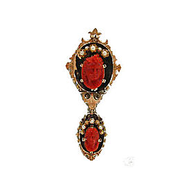 14k Rose Gold Coral Cultured Pearl Pin/Pendant 1850s