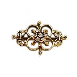 Estate 1950s 14k Yellow Gold Open Work 7 Full Cut Diamond Pin Pendant Loop