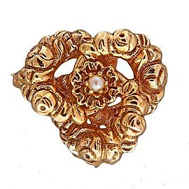 Estate 14k Yellow Gold Swirl Textured Akoya Cultured Pearl Center Pin Pendant