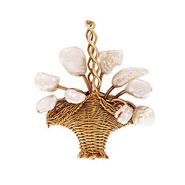 Vintage 14K Yellow Gold Freshwater Cultured Pearl Basket Pendant