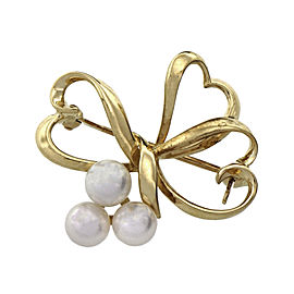 Estate Mikimoto Cultured Pearl Pin Heart Design 18k Gold