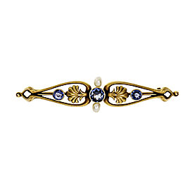 Krementz Art Nouveau Pin 1910 Montana Sapphire Natural Pearl 14k GIA