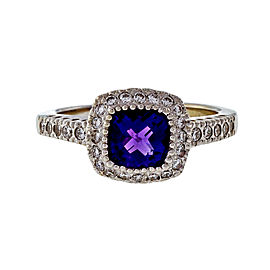 14k White Gold Checkerboard Amethyst 1.50ct Diamond Ring Size 6.5