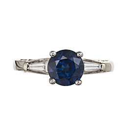 14k White Gold Sapphire Diamond Engagement Ring Size 7