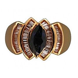14k Yellow Gold 1960 Marquise Sapphire Baguette Diamond Ring Size 9.5