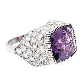 Estate 18k White Gold Large Unique Domed Antique Cushion Amethyst Diamond Ring