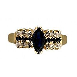 Estate Vintage 14k 3 Row Marquise & Round Sapphire & Diamond Size 6 3/4 Ring