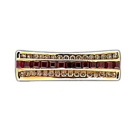 Estate 14k Yellow Gold 1960s Square Cut Ruby and Round Diamond Ring