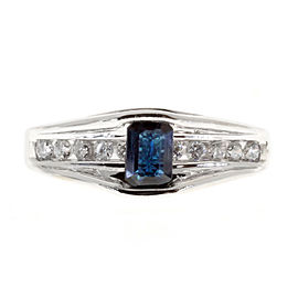 14K White Gold 0.80ct Blue Sapphire & White Channel Set Diamond Ring Size 7