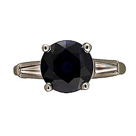 Vintage Gia 3.46ct Royal Blue Round Sapphire Platinum Baguette Diamond Ring