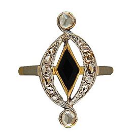Victorian Rose Cut Diamond Black Diamond Shaped Onyx Ring 14k Yellow Gold Silver
