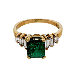 14k Yellow Gold 1.50ct Emerald Baguette Diamond Ring Size 5.25