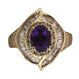 Vintage Style 1.25ct Oval Amethyst .50CT Baguette .30CT Round Diamond 14k Ring