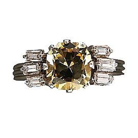 Platinum Vintage1.79ct Yellow Sapphire Diamond Ring Size 6