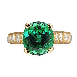 Vintage 18K Yellow Gold 3.74ct Natural Bluish Green Tourmaline and Diamond Ring Size 7