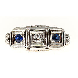 Vintage .07ct European Cut Diamond .20ct Sapphire Art Deco 14k Filigree Ring