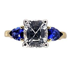 Vintage 18k Yellow Gold Platinum Engagement Ring White and Blue Sapphire Size 6