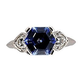Vintage Engagement Ring Art Deco Step Cut .99ct Natural Sapphire .20ct Diamond
