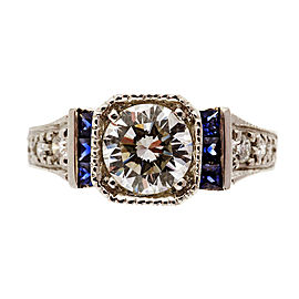 Art Deco Platinum 1.00ct Diamond Saphire Ring Size 7