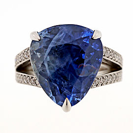 18K White Gold 15.68ct Blue Ceylon Pear Sapphire and Diamond Ring Size 6.25
