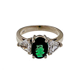 14K White Gold Emerald and 1.53ctw Oval Trilliant Diamond Engagement Ring Size