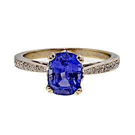 Vintage 18K White Gold 1.81ct Violet Blue Sapphire & Diamond Ring Size 8