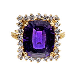 Vintage Estate 5.00ct Cushion Amethyst Diamond 14k Yellow Gold Ring Size 7.75