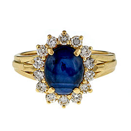 Vintage 18K Yellow Gold 2.34ctw Natural Dark Blue Star Sapphire and Diamond Ring Size 5