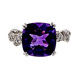 Vintage 1960 Cushion 4.66ct Platinum Diamond Amethyst Ring Size 5.75