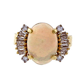 Red Orange Flash 3.20ct Opal Diamond 18k Yellow Gold Ring Size 7.25
