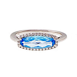 14K White Gold 1.57ct Blue Topaz 0.12ctw. Diamond Ring Size 6.5