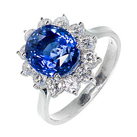 18K White Gold Blue Halo Sapphire Ring Size 6.75
