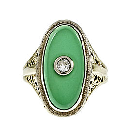 Vintage Art Deco 14K Yellow & White Gold with Filigree Green Onyx & Diamond Ring Size 6.25