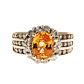 Estate Spessartite Garnet Oval Halo Diamond Ring 14k Yellow Gold