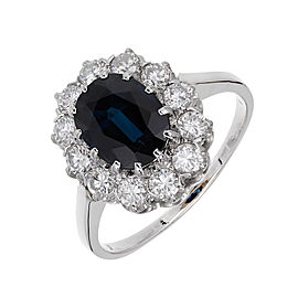 18K White Gold Blue Sapphire & Diamond Ring Size 8.25