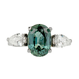 Green Natural GIA Sapphire Diamond Engagement Ring Platinum