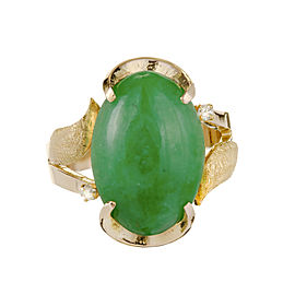 Natural Mottled Green Jadeite Jade 18k Gold Ring GIA Certified