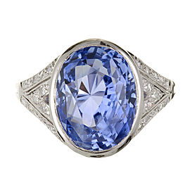 Vintage 1920 Periwinkle Blue 10.78ct Certified Sapphire Ring Platinum