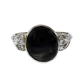 Rare Vintage 1930 Cats Eye 5.70ct Sapphire Ring Platinum Diamond GIA
