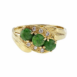 Natural Omphacite Jade Ring 14k Gold Diamond Swirl
